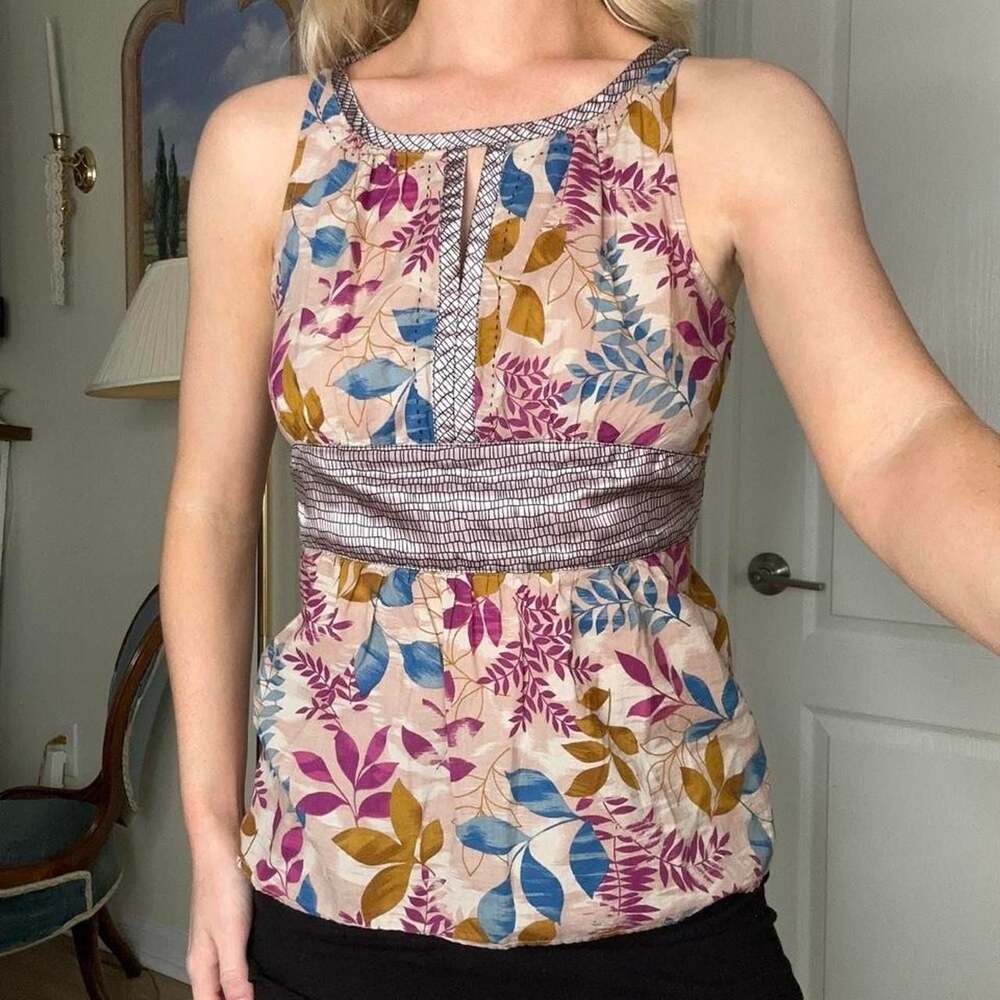 XXI Y2k Boho Floral Print Keyhole Tank Top